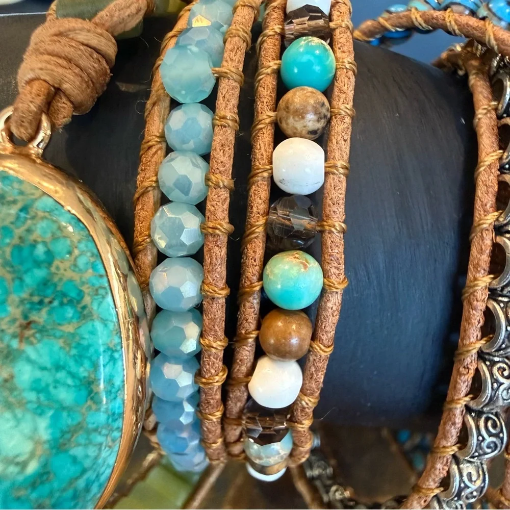 Cape Diablo Ocean Jasper Wrap Leather & Stone Bracelet